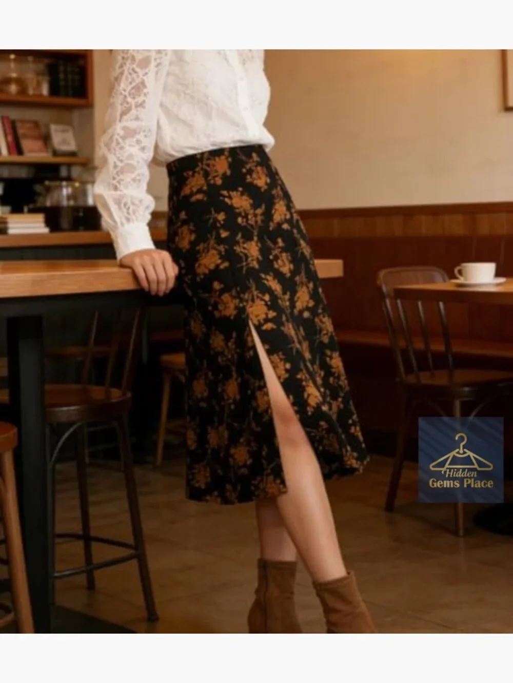 High Waist A-line Midi Skirt with Slit